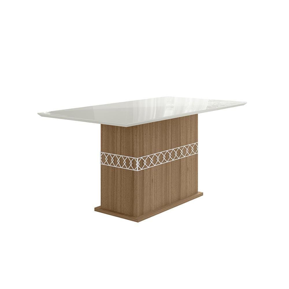 Mesa de Jantar 6 Lugares Tampo com Vidro Lagos Carvalho Off-White