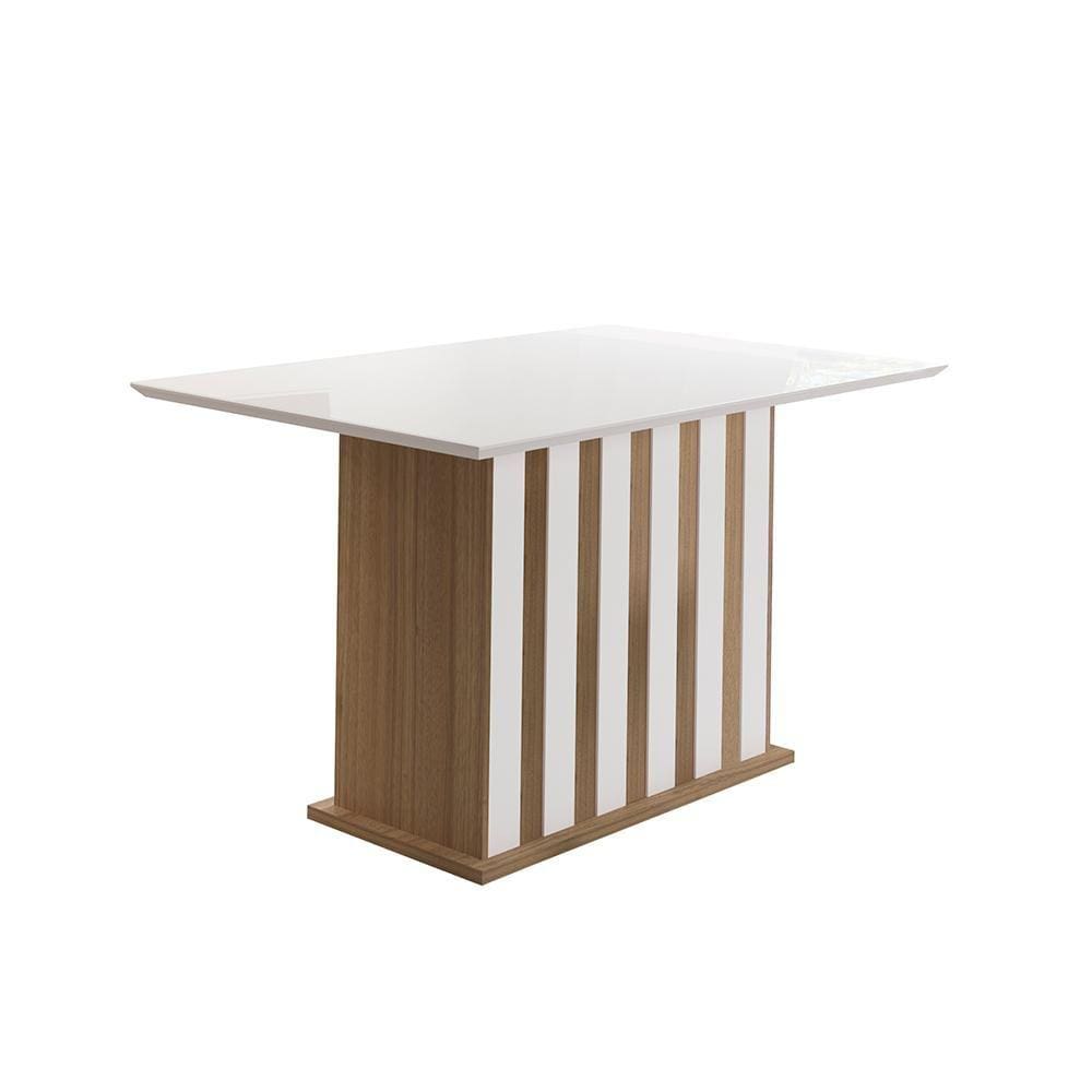 Mesa de Jantar 4 Lugares Tampo com Vidro Xangai Carvalho Off-White