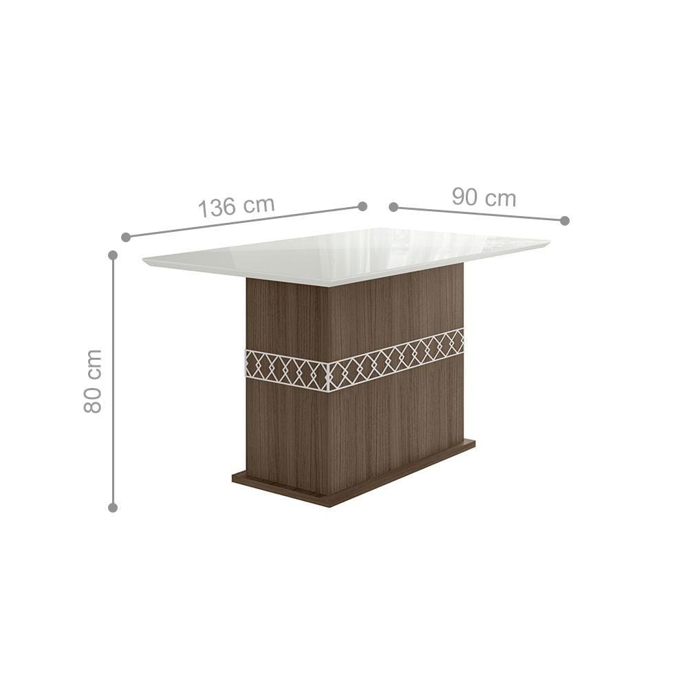 Mesa de Jantar 4 Lugares Tampo com Vidro Lagos Amendoa Off-White