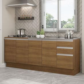 Kit Com 2 Balcões De Cozinha Madesa Glamy 4 Portas 3 Gavetas (sem Tampo E Pia) - Rustic Rustic