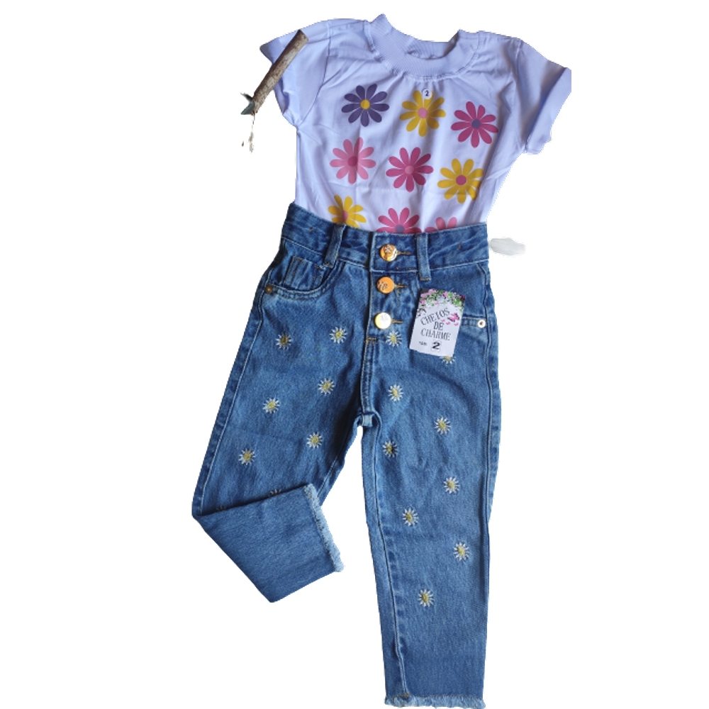 Conjunto feminino Disney -calça jeans e T-shirt - modinha