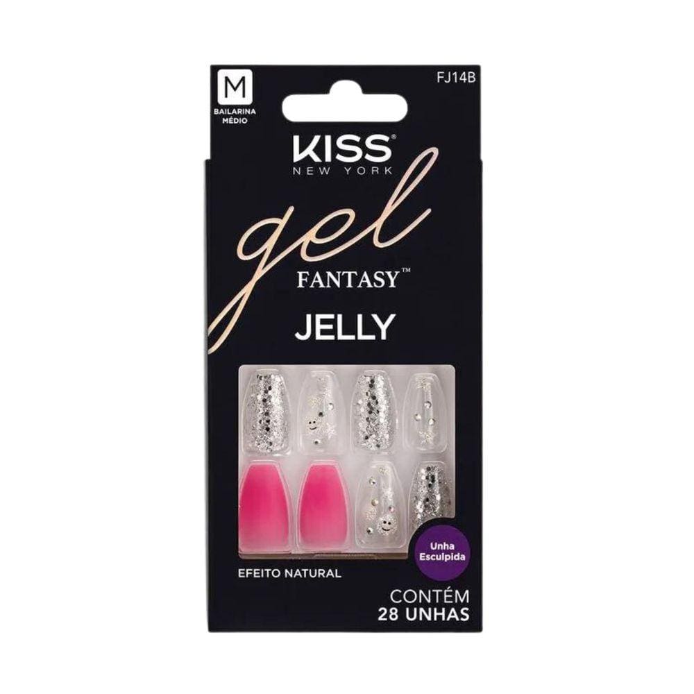 Unhas Postiças Kiss New York Gel Fantasy Jelly Bailarina Médio C/28Un Fj14b