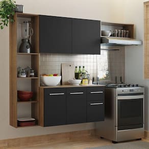 Armário De Cozinha Compacta 180cm Rustic/preto Easy Madesa Rustic/preto