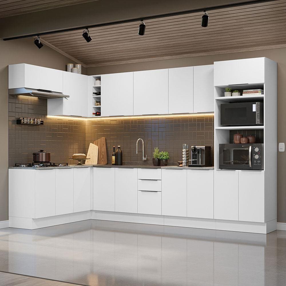 Armário De Cozinha Completa De Canto 499cm Branco Stella Madesa 01 Branco