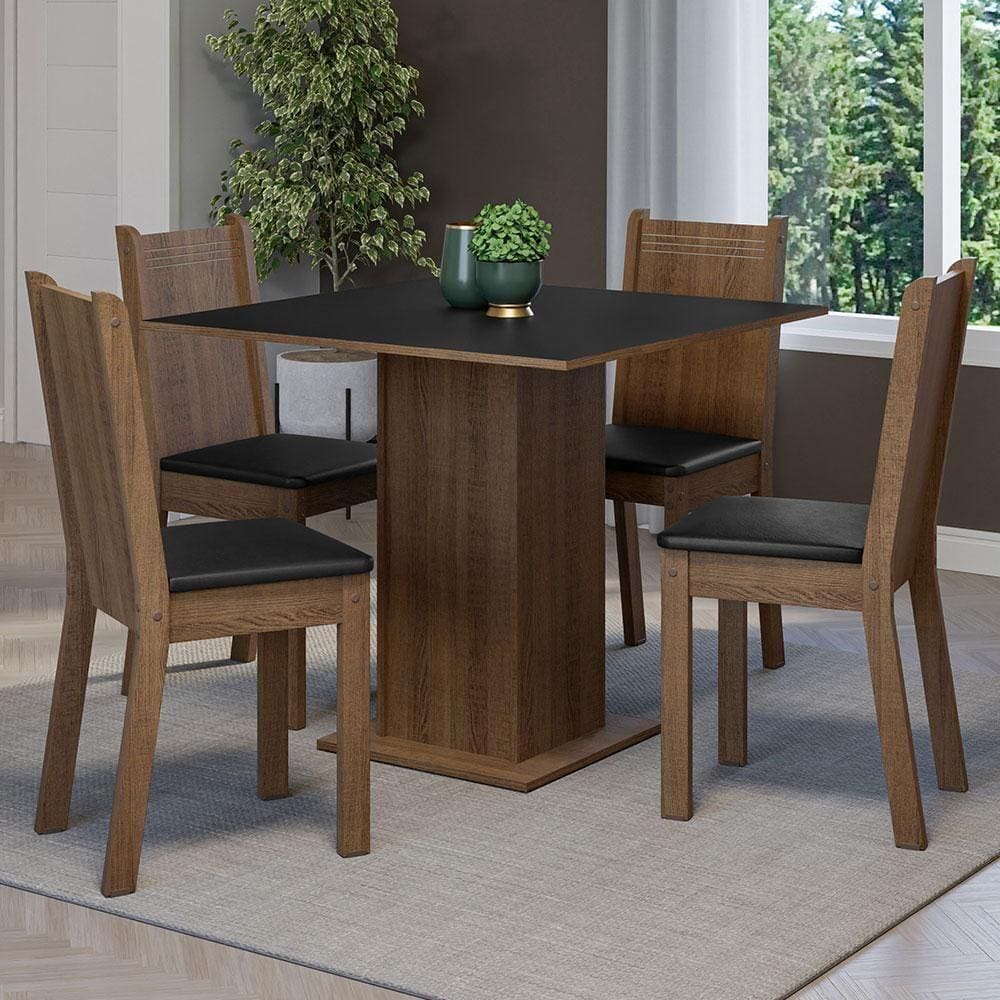Conjunto Sala De Jantar Mesa Tampo De Madeira 4 Cadeiras Rustic/preto Samara Madesa Rustic/preto/sintético Preto