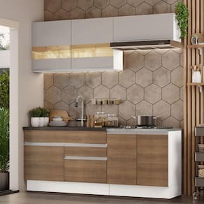 Armário De Cozinha Completa 200cm Branco/rustic/crema Glamy Madesa 07 Branco/rustic/crema