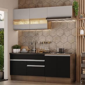 Armário De Cozinha Completa 200cm Rustic/preto/crema Glamy Madesa 07 Rustic/preto/crema