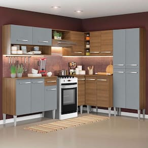 Armário De Cozinha Completa De Canto 417cm Rustic/cinza Emilly Ice Madesa Rustic/cinza