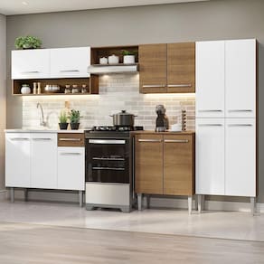 Armário De Cozinha Completa 293cm Com Pia Rustic/branco Emilly Madesa 09 Rustic/branco