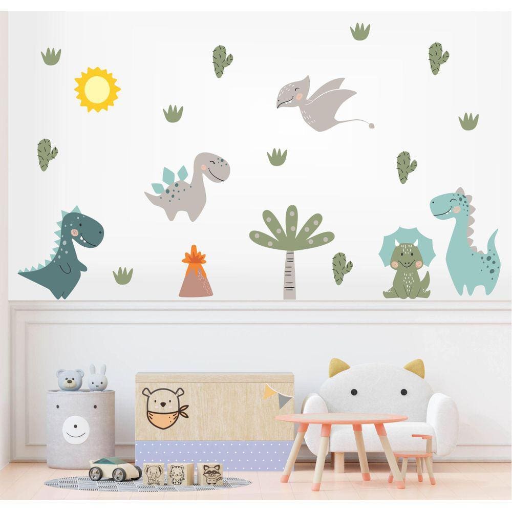 Adesivo De Parede Dinossauros Jurássico Cute