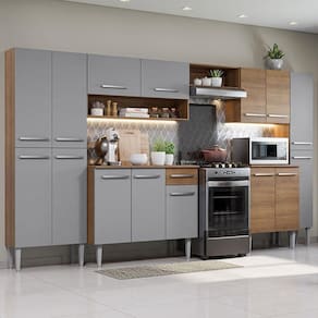 Armário De Cozinha Completa 325cm Rustic/cinza Emilly Joy Madesa Rustic/cinza
