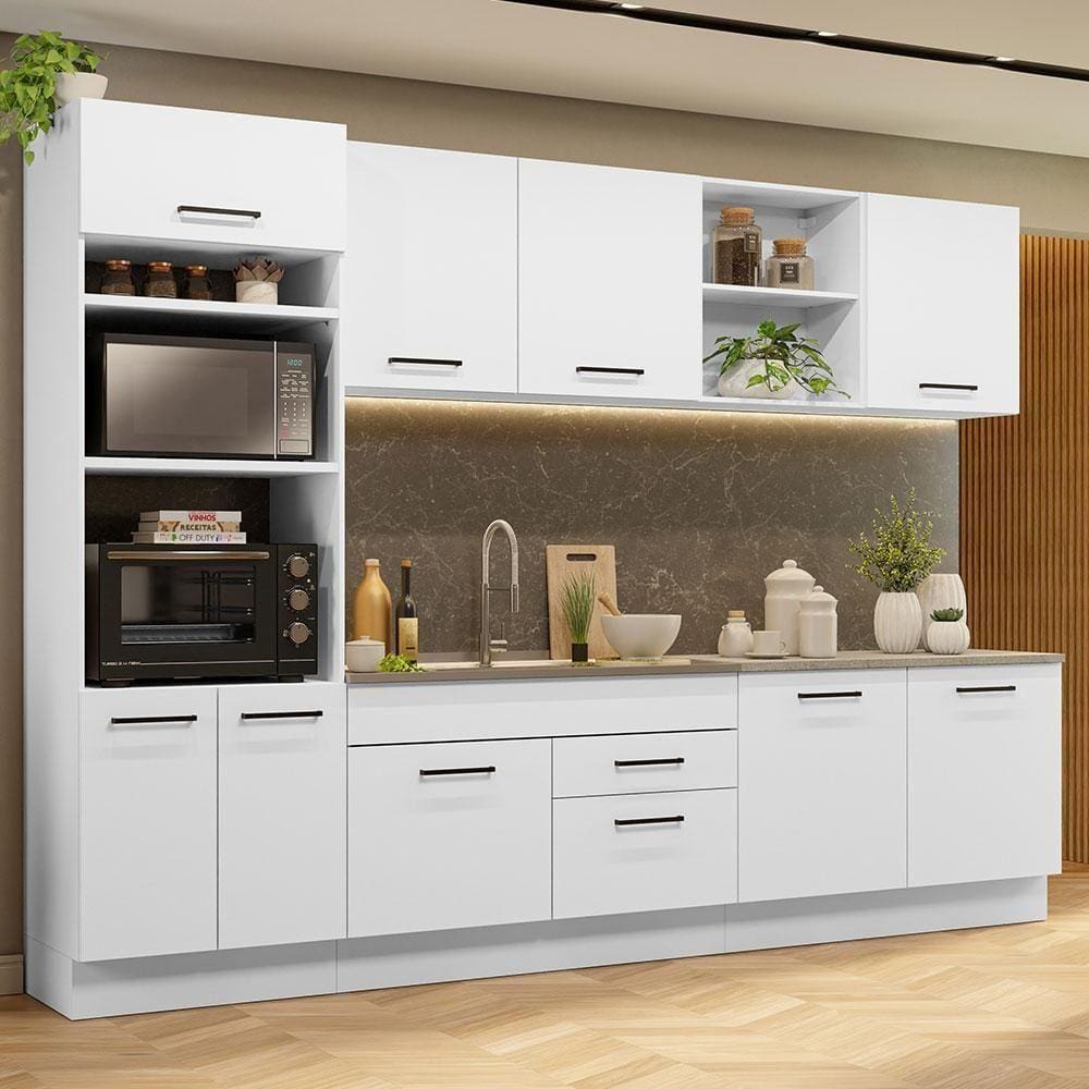 Armário De Cozinha Completa 310cm Branco Agata Madesa 02 Branco