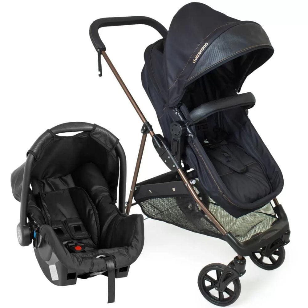 Travel System Galzerano Carrinho de Bebê Napoli Preto com Cobre