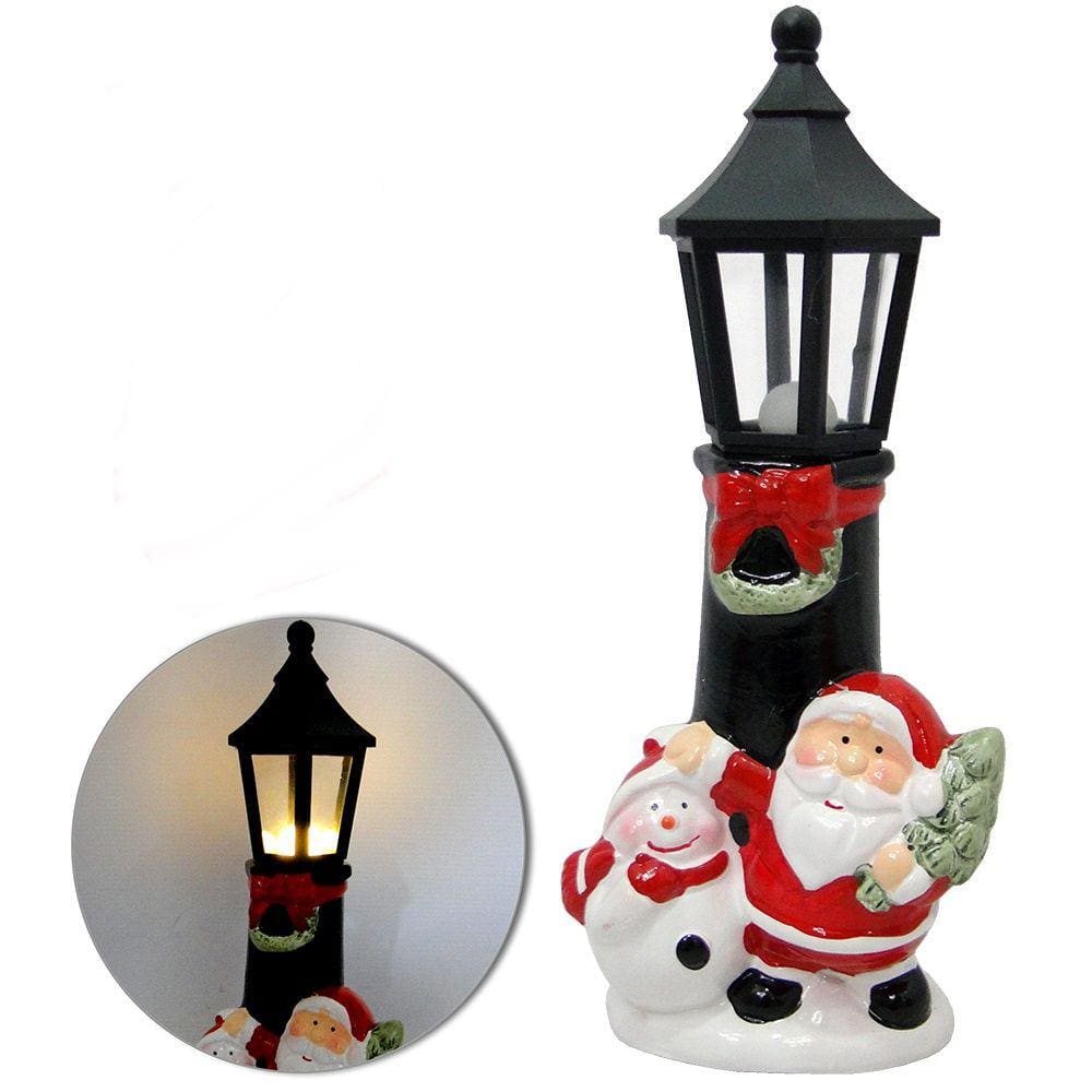 Poste de Luz Iluminado Natal Papai Noel com Boneco de Neve