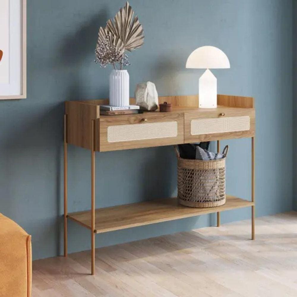 Aparador 2 Gavetas 103Cm Palhinha Pé Metal Oslo