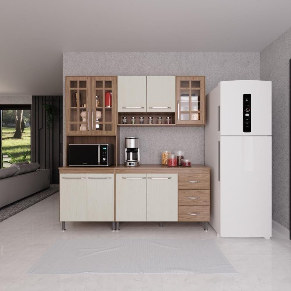 Cozinha Compacta 3 Peças 190cm 9 Portas 3 Gavetas Com Tampo
