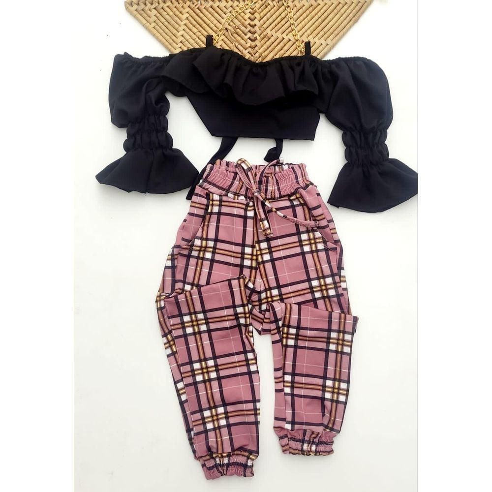 Conjunto Infantil Blogueirinha Menina - Calça Jogger Xadrez