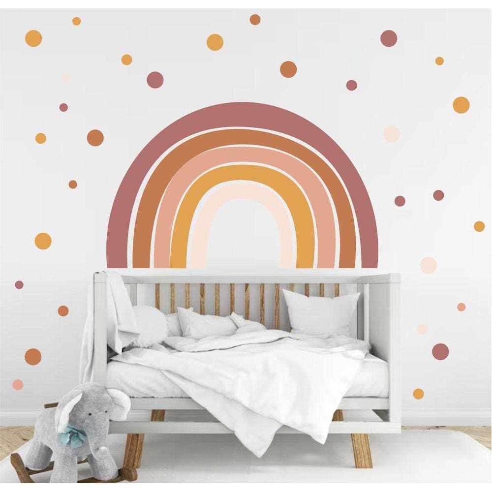 Adesivo Decorativo Arco Iris Boho E Bolinhas Candy Color