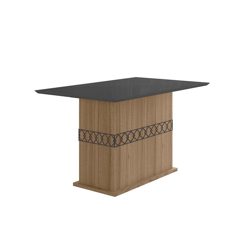 Mesa de Jantar 4 Lugares Tampo com Vidro Lagos Carvalho Grafite