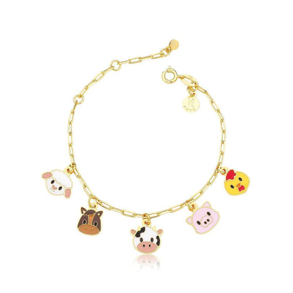 Pulseira Infantil Animais da Pecuária Revestida em Ouro