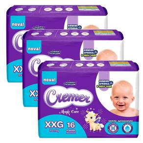 Kit 3 Fraldas Descartável Cremer Magic Care Jumbo XXG - 48 Tiras