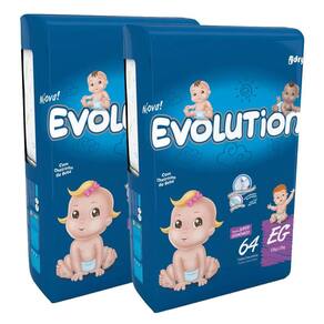 Kit 2 Fraldas Descartável Evolution Econômico Hiper EG - 128 Tiras