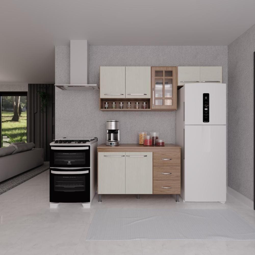 Cozinha Compacta 3 Peças 190cm 7 Portas 3 Gavetas Com Tampo