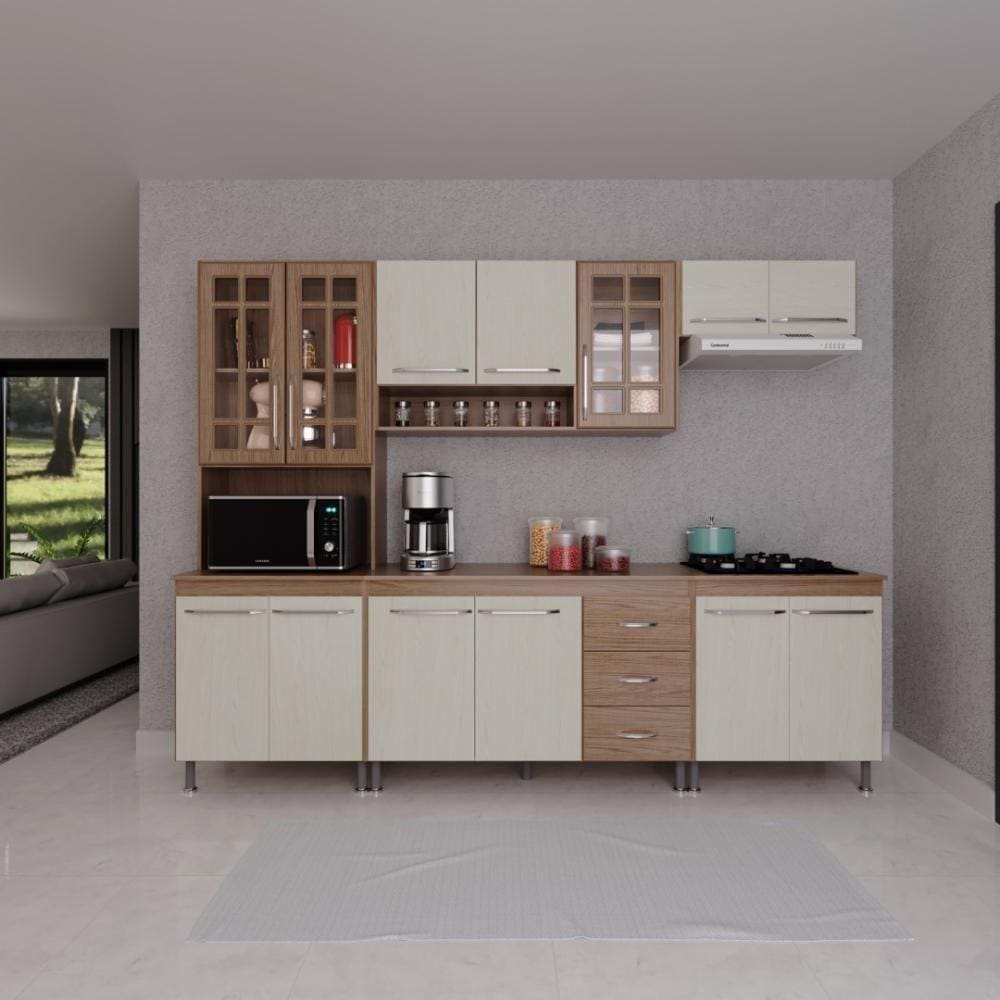 Cozinha Completa 5 Peças 260cm 13 Portas 3 Gavetas Com Tampo