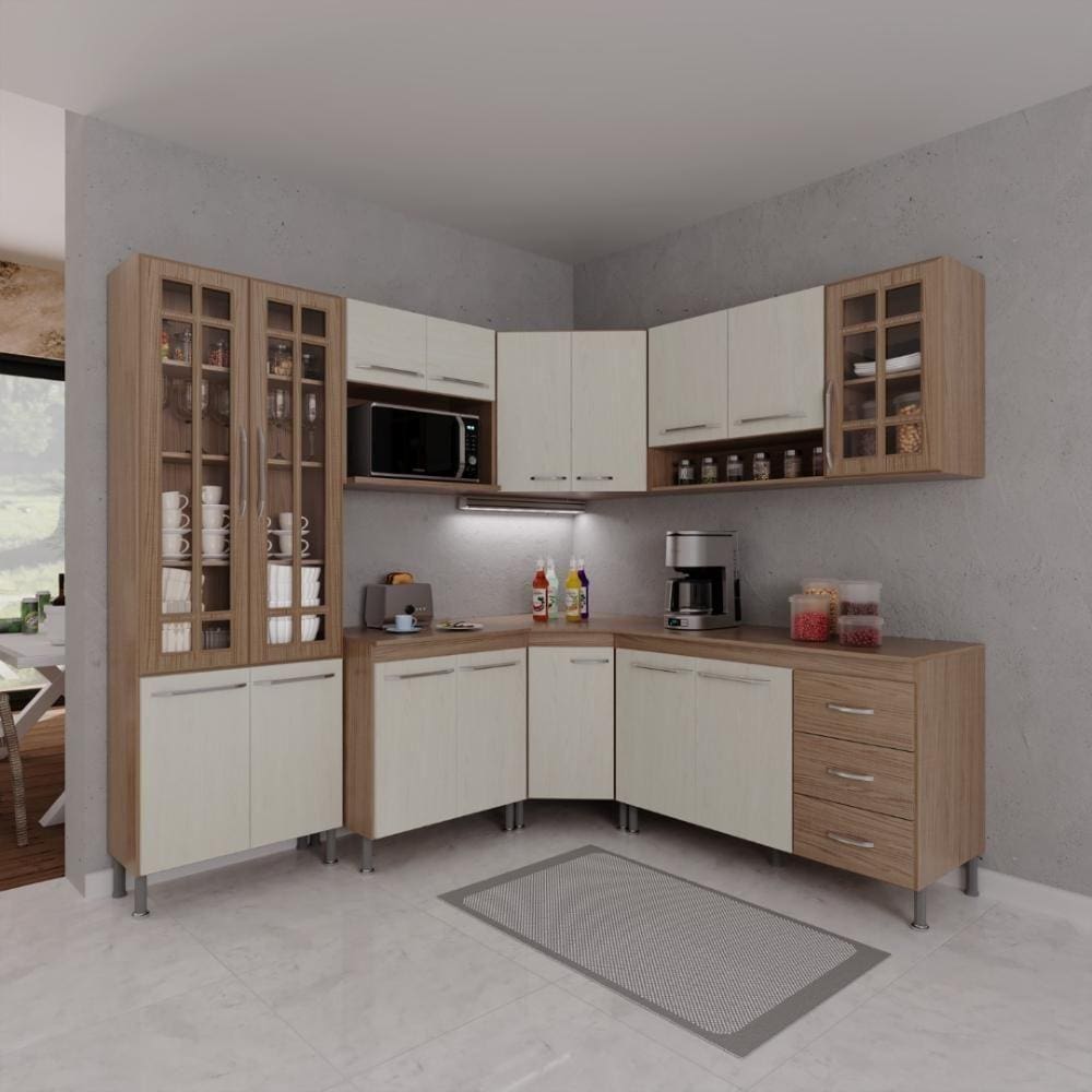 Cozinha Completa 7 Peças 410cm 16 Portas 3 Gavetas Com Tampo