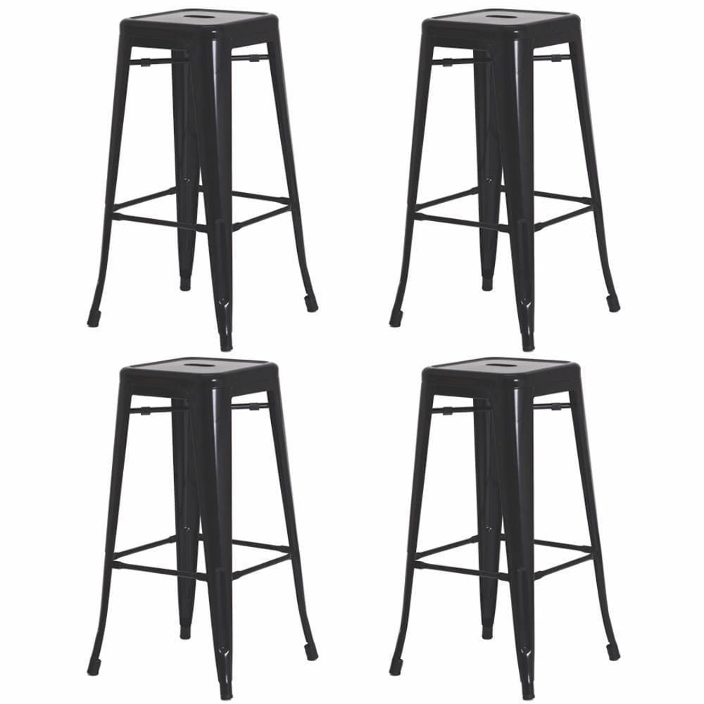 Kit 4 Banquetas Alta Para Bar Balcão Bancada Pub Bistrô Cozinha Americana Tolix Iron Industrial Preto