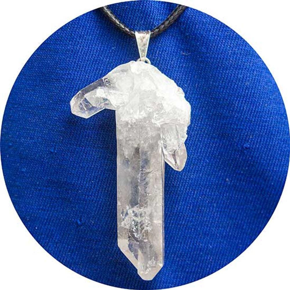 Colar Drusa de Cristal Bruta Natural 40mm Pino Prateado