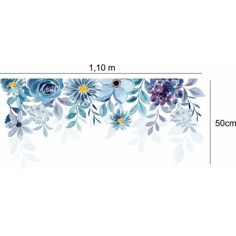 Adesivo De Parede Decorativo Florais Boho Tons De Azul 1M