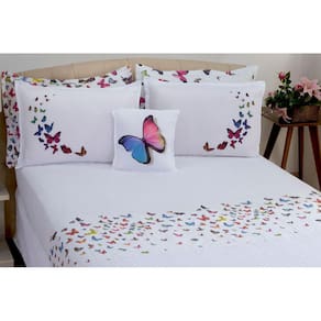 Jogo De Cama Lençol Borboletas Percal 180 Fios Queen Size 04 Pçs
