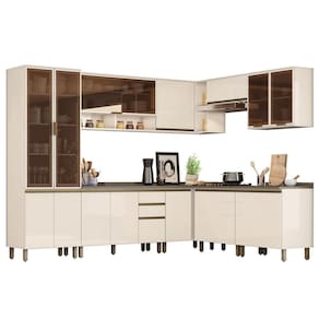 Cozinha Completa de Canto 9 Peças Connect com Cristaleira e Aéreo Vidro - Móveis Henn