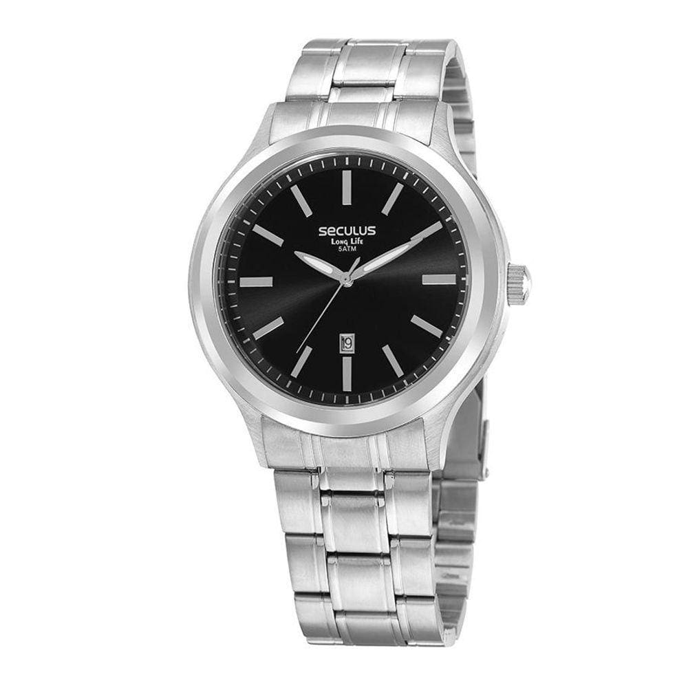Relógio Seculus Masculino Prata Calendário 20993G0Svna3