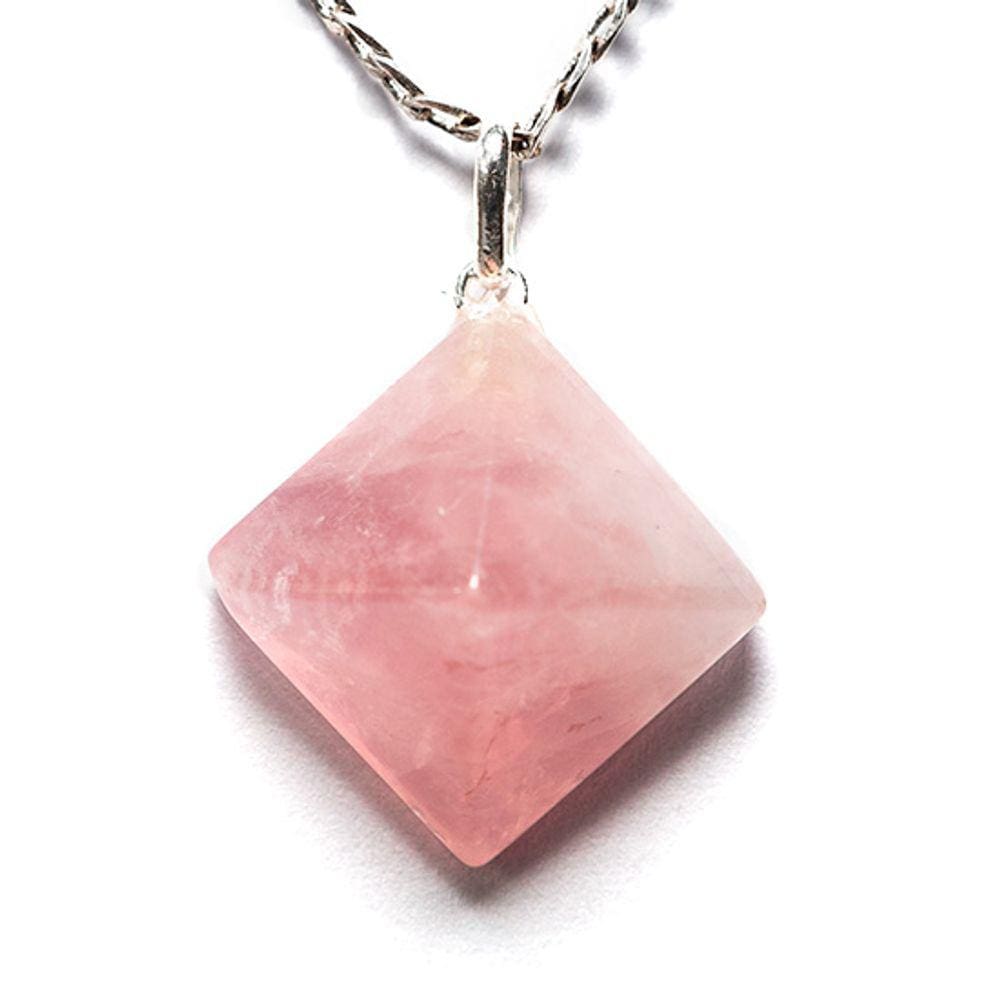 Colar Pirâmide Pedra Quartzo Rosa Natural Pino Prata 950