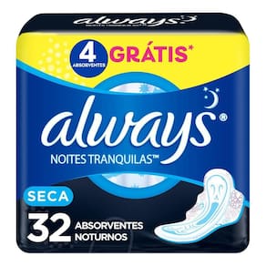 Absorvente Always Noites Tranquilas Seca com abas 32 Unidades