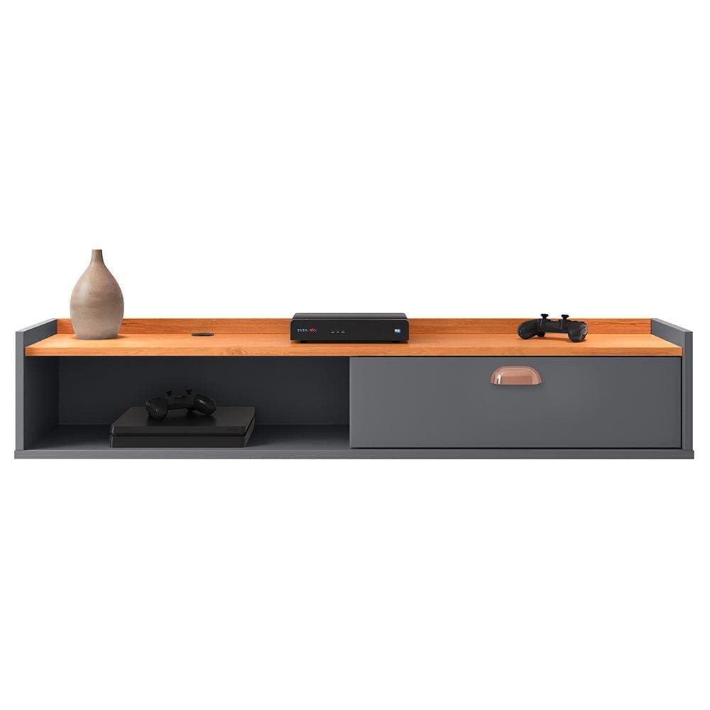 Rack Suspenso Tv 1.20 Home Decor 1 Portas Puxador Concha Nicho Decorativo Organizador Sala Quarto - Cinza/Cinamomo - RPM Móveis
