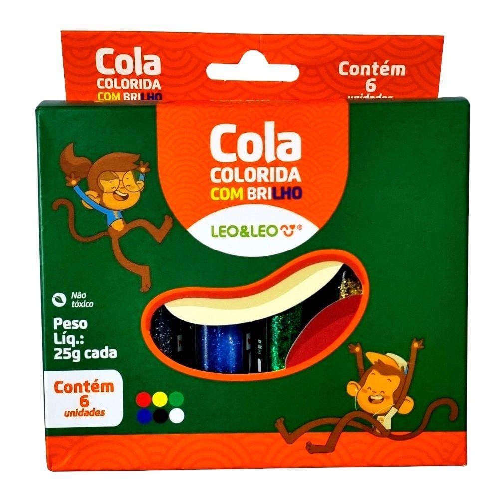 Cola Escolar 6 Cores Colorida C/ Brilho 25g - Leo & Leo