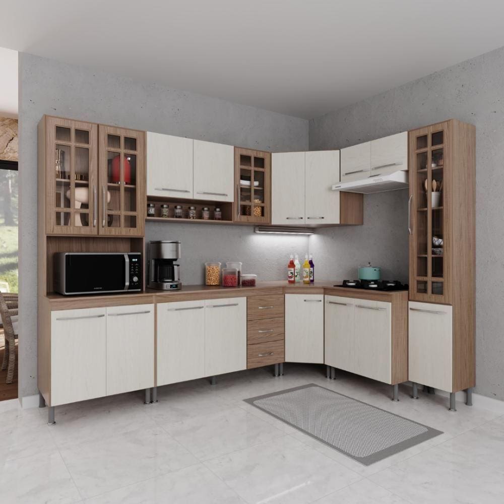 Cozinha Completa 8 Peças 445cm 18 Portas 3 Gavetas Com Tampo