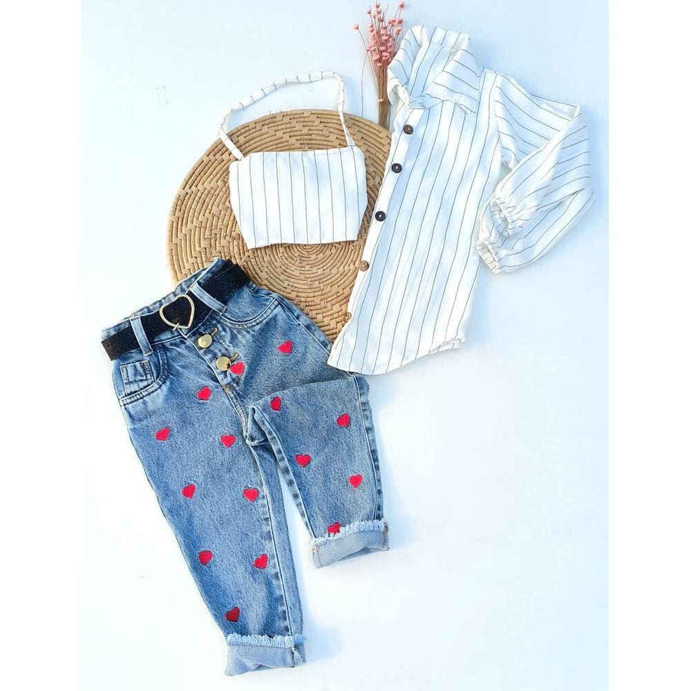 Conjunto infantil feminino blogueira kit camisa e cropped