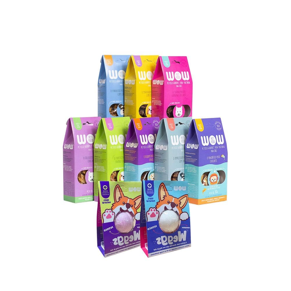 Petiscos Naturais p/ Cães Frango, Lombinho, Peixe + Weggs