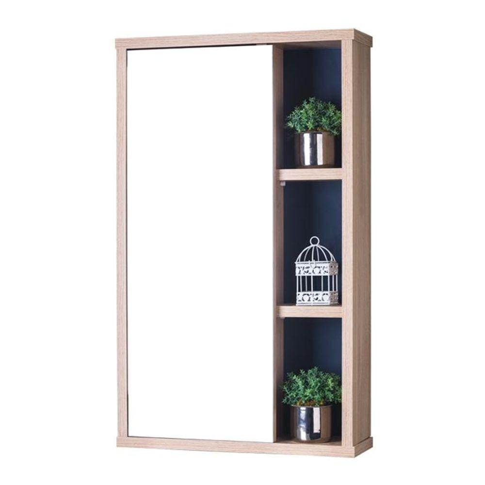 Espelho Milano para Banheiro com Armário Carvalho e Azul Marinho - 69 x 42cm