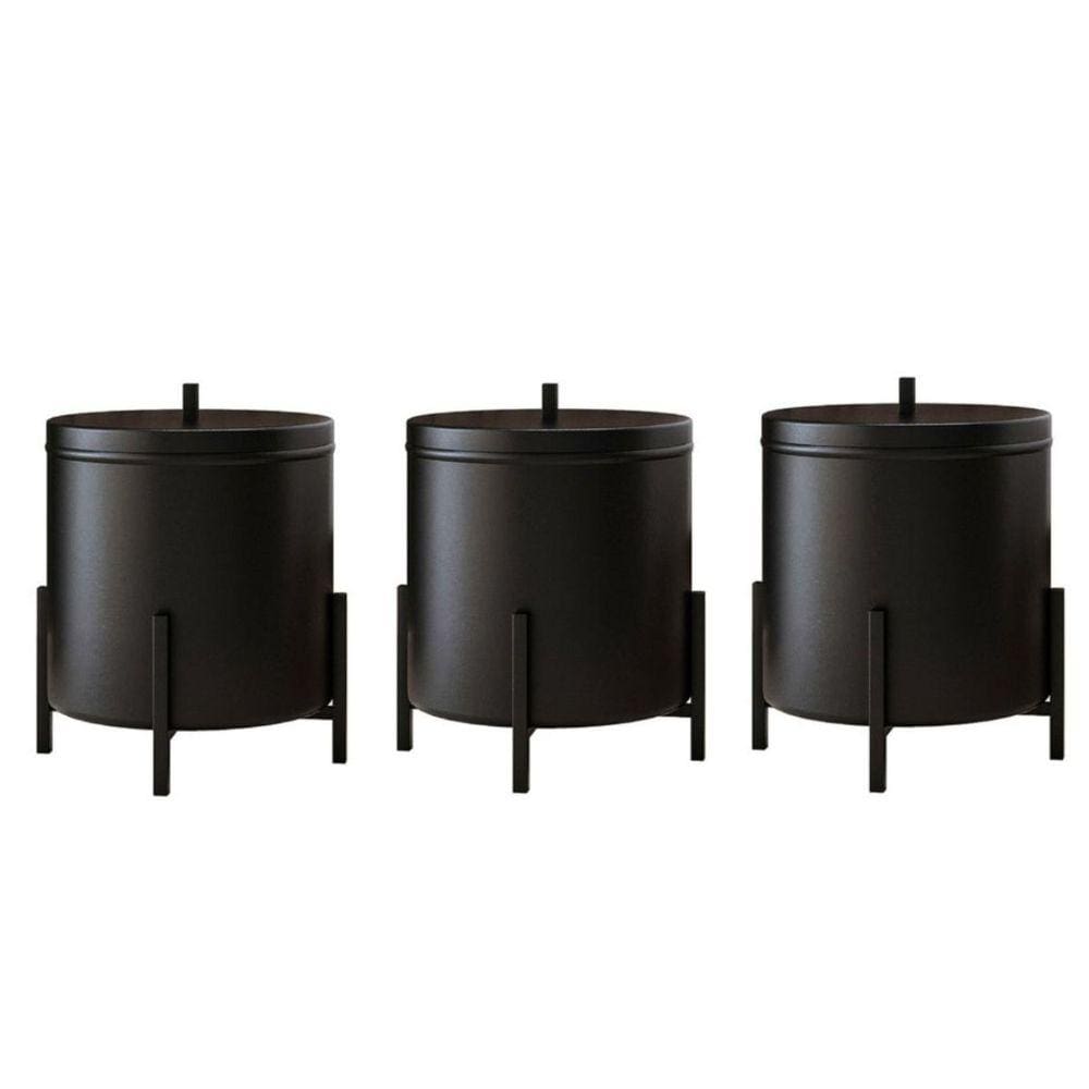 Kit 3 Lixeiras Cesto De lixo De Banheiro Cozinha Level Preto