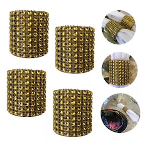 Kit Anel Guardanapo Dourado - 4 Peças, Poliresina e Strass
