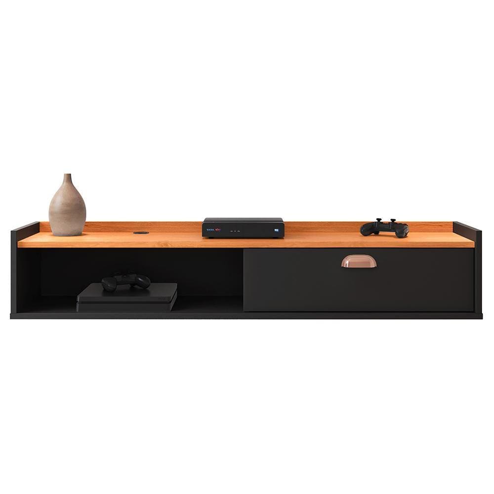 Rack Suspenso Tv 1.20 Home Decor 1 Porta Puxador Concha Nicho Decorativo Organizador Sala Quarto - Preto/Cinamomo - RPM Móveis