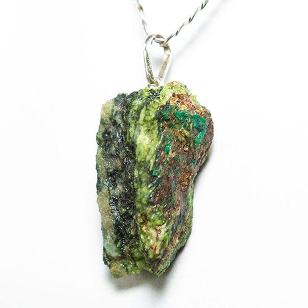 Colar Pedra Malaquita Bruto Natural Pino Prata 950