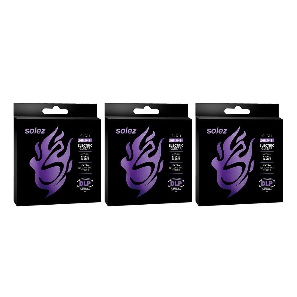 Kit 3 Encordoamentos Para Guitarra Solez Slg11 011 Cordas Em Aço