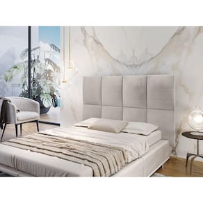 Painel Estofado Casal 8 Módulos Moderna Mobilia Veludo Creme