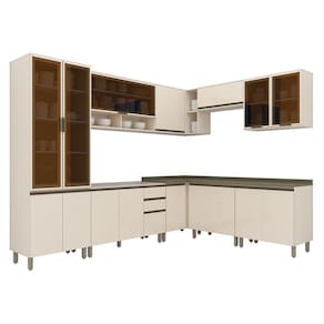 Cozinha Completa de Canto Connect 9 Peças com Cristaleira - Móveis Henn